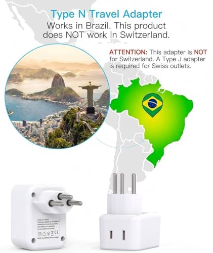 US to Brazil Plug Adapter, Type N Travel Power Adapter, Plug Converter - style: Type N - Brazil