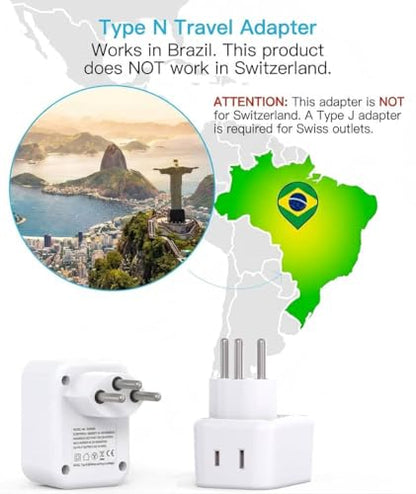 US to Brazil Plug Adapter, Type N Travel Power Adapter, Plug Converter - style: Type N - Brazil