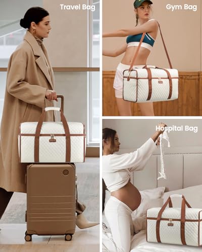 LOVEVOOK Travel Duffle Bag - Weekender & Overnight Bag with Toiletry & Wet Pocket, Carry-On Size, 3pc Set - color: Beige-Brown, size: Extra Large