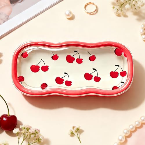 Glasses Case Hard Shell, Clear Eyeglass Case, Cute Holder for Sunglasses and Reading Glasses - color: Red Cherry2