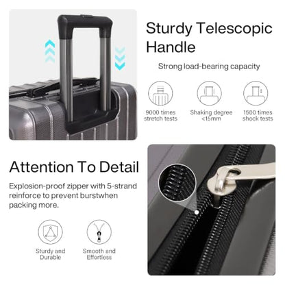 Luggage Sets 3 Piece(20/24/28)-Suitcase Set- Luggage with Wheels-PC + ABS Durable Lightweight Rotating hardshell suitcase (Grey) - color: Grey