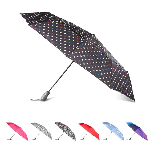 Totes Auto Open/Close Windproof Ultimate Compact Umbrella with UV and Water Repellent Protection - color: Polka Dot, size: 47" Canopy