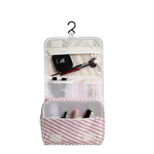 Sechunk Waterproof Travel Toiletry Bags Hanging Multi-function Cosmetic Bag Makeup Bag for Women (pink_Stripe) - color: pink_Stripe