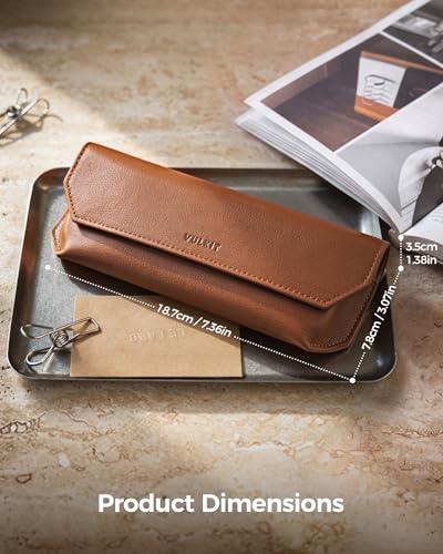 VULKIT Genuine Leather Glasses Case, Magnetic Closure Sunglasses Case, Eye Glasses Cases for Men & Women Spectacle Cases - color: Saddle Brown