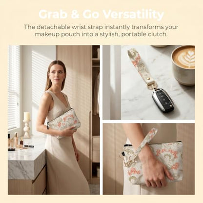 Fokongna Makeup Bag with Keychain Wristlet, Cherub Rose - color: Cherub Rose