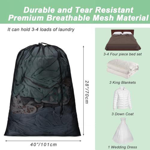 2 Pack Mesh Travel Laundry Bag 28" x 40"Extra Large Dirty Clothes Organizer - color: Black+White, size: 28"x40"