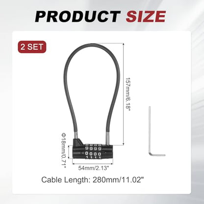 PATIKIL Combination Cable Lock 11" Black 2pcs 4 Digit Long Shackle Padlock - color: Black, size: 11 Inch