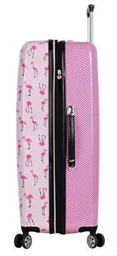 Betsey Johnson 30 Inch Checked Luggage Collection - Expandable Scratch Resistant (ABS + PC) Hardside Suitcase - Designer Lightweight Bag with 8-Rolling Spinner Wheels - color: Flamingo Strut