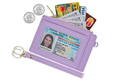 Wikavanli Women Slim Rfid Blocking Credit Card Case Holder Wristlet Zip ID Case Wallet Small Compact Leather Wallet Coin Purse with Keychain (Light Purple a) - color: Light Purple a
