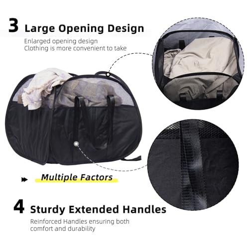 Collapsible Laundry Basket, 90L Tear Proof Mesh Pop-up Hamper - color: Black, size: Square-Tear Proof，1 Pack