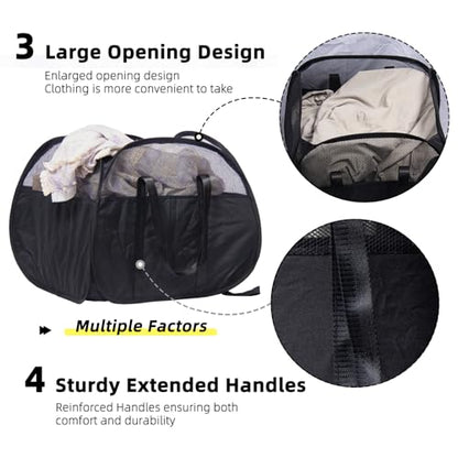 Collapsible Laundry Basket, 90L Tear Proof Mesh Pop-up Hamper - color: Black, size: Square-Tear Proof，1 Pack