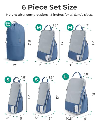 BAGSMART Compression Packing Cubes for Travel Essentials - color: Déja Vu Blue, size: Set of 6