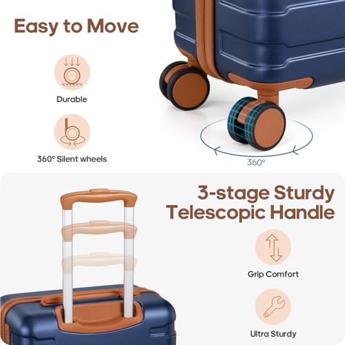 Carry on Luggage, Suitcase Set 3Piece with Backpack YKK zippers - color: Navy Blue