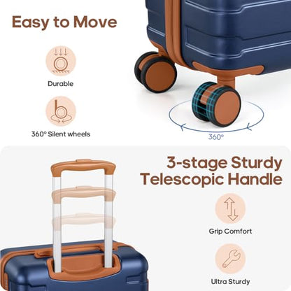 Carry on Luggage, Suitcase Set 3Piece with Backpack YKK zippers - color: Navy Blue