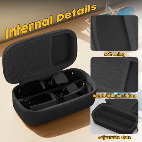 Double Eyeglasses Case, Hard Shell Glasses Case for Men Women - color: Black