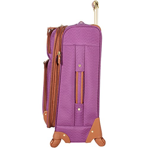 Steve Madden Designer Luggage Collection - Expandable 24 Inch Softside Bag - Durable Mid-sized Lightweight Checked Suitcase with 4-Rolling Spinner Wheels, Purple, 3 light 24" - color: Purple