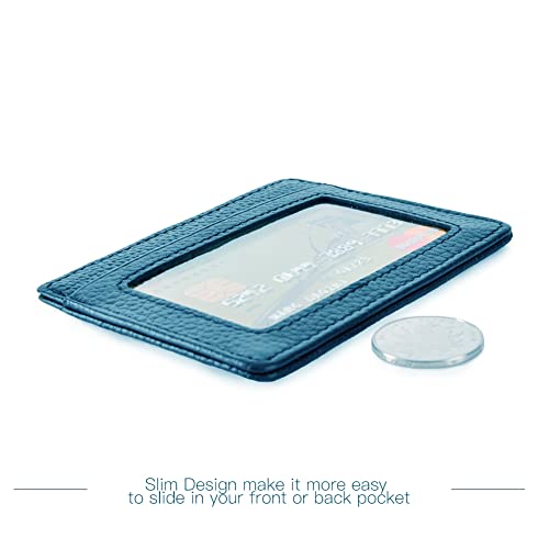 EASTNIGHTS Credit Card Holder Slim Wallet Leather Minimalist Wallet with ID Window - color: blue-02