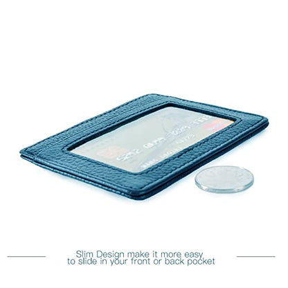 EASTNIGHTS Credit Card Holder Slim Wallet Leather Minimalist Wallet with ID Window - color: blue-02