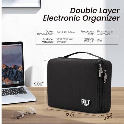 Electronic Organizer Travel Case, Double Layer Cable Organizer Bag - color: black