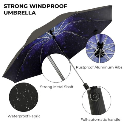 ZDSSM Inverted Umbrella for Rain, Compact Windproof Auto Open Close - color: Starry Sky