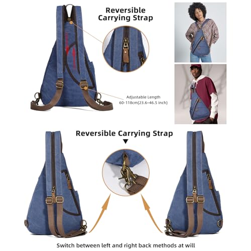 KL928 Canvas Sling Bag - Small Crossbody Backpack Shoulder Casual Daypack Rucksack for Men Women(Blue) - color: Canvas-blue