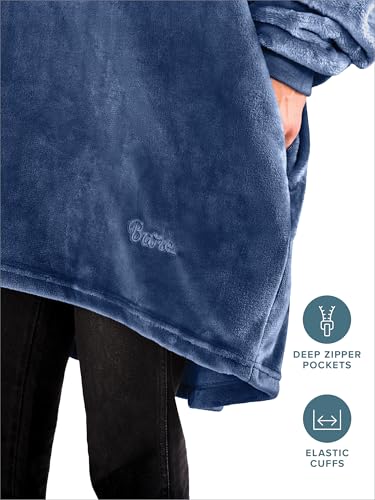 Bare Home Microplush Wearable Blanket with Side Pockets - Soft and Plush - Warm and Cozy - Adult & Kid Sizes (Adult, Dark Blue) - color: Dark Blue, style: Adult - Side Pockets