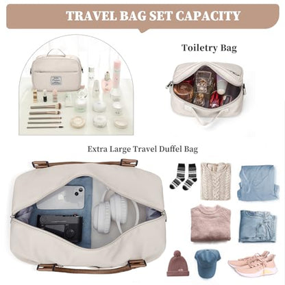 Weekender Bags for Women, Carry-On Overnight Travel Duffel Bag - color: Beige & Brown, size: Extra Large