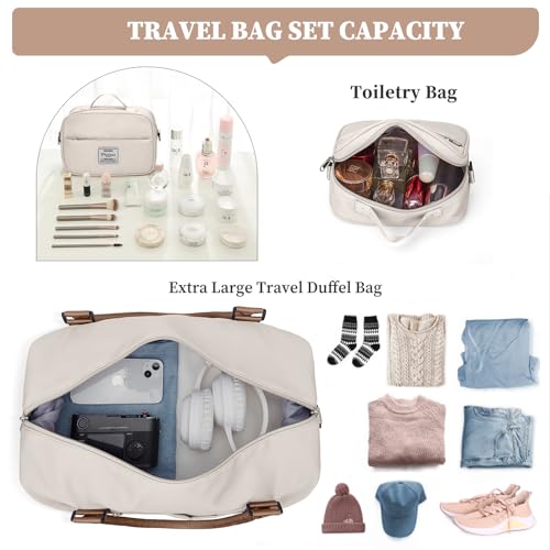 Weekender Bags for Women, Carry-On Overnight Travel Duffel Bag - color: Beige & Brown, size: Extra Large