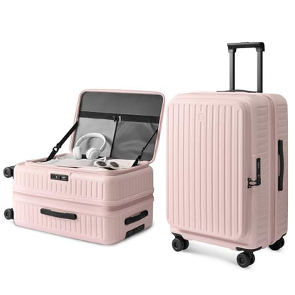 NINETYGO Top Opening 28 Inch Large Checked Luggage, Expandable & Lightweight, Scratch Resistant PC Hardside with Deep Cabin Design, TSA Lock & 360° Spinner Wheels (Light Pink, Alps) - color: 03-Light Pink, size: Checked 28-Inch