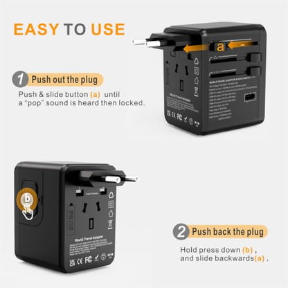 Universal Travel Adapter-35W International Power Adapter, PD&QC Fast Charge