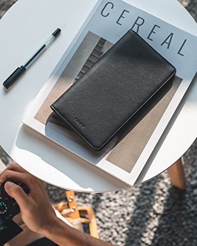 VULKIT Passport Wallet for Travel RFID Blocking Premium Leather - color: Black