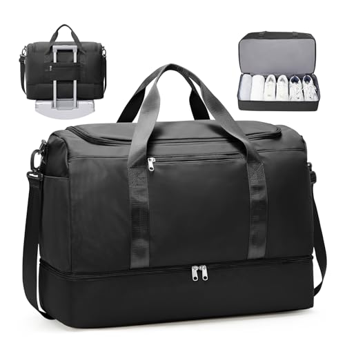 Travel Duffel Bag with Shoe Compartment, XL Weekender Bags for Women - color: A-Black, size: Extra Large