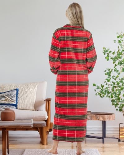 Women's Long Sleeve Plush Fleece Zip Up Robe, Zipper Bathrobe - color: Autumn Harvest Plaid, size: 2X