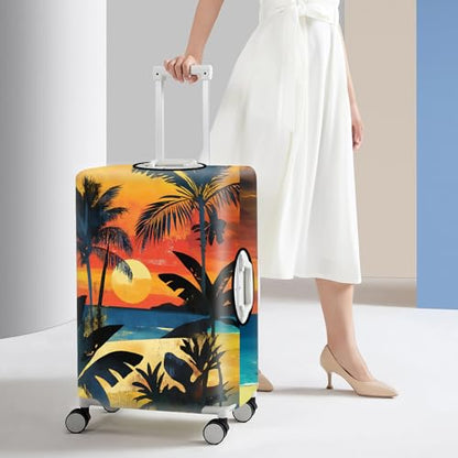 Tropical Sunset Luggage Cover – Stretchable Suitcase Protector with Beach, Palm Tree & Sunset Design – Fits 18-22 Inch Luggage – Durable & Scratch-Resistant Travel Cover with Zipper Access,S - color: 33, size: S(18"-22" Suitcase)