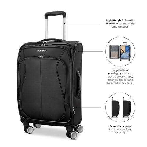 American Tourister 4 KIX 3.0 Checked-Large Softside Expandable Luggage with 4 Spinner Wheels, Black - color: Black, size: Large
