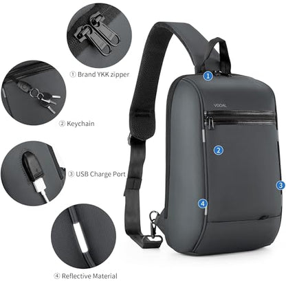 Kingsons Sling Bag for Men Anti-Theft Crossbody Bag Chest Shoulder Backpack - color: Fg6301-grey