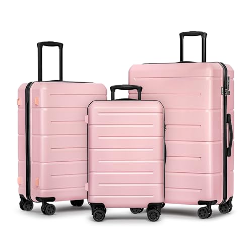 KYME Luggage Sets 3 Piece Hardshell 20"/24"/28" Suitcase with Wheels Hardside Suitcase Set with TSA Lock Large Travel Luggage Set for Women Pink - color: Light Pink, size: 3-Piece Set (20/24/28)