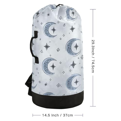 Dark Blue Moon Stars Diamonds Laundry Backpack Bag with Adjustable Shoulder Straps Handle Dirty Laundry Hamper Bag for Traveling Camp College Dorm Heavy Duty Waterproof Large Capacity - color: Dark Blue Moon Stars Diamonds