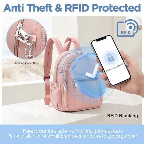 Mini Backpack for Women, Anti Theft RFID Small Travel Backpack - color: Pink