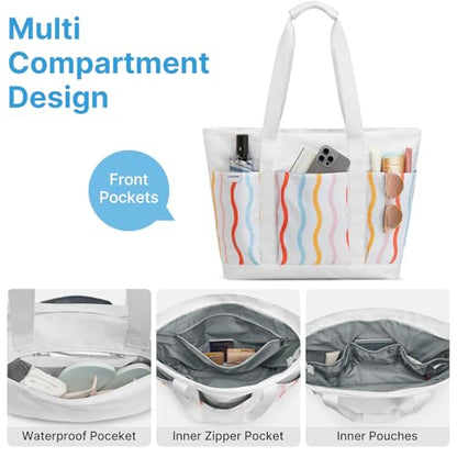 G4Free Beach Bag, Waterproof Beach Tote Pool Bags for Women - color: Rainbow Wavy, size: 35L