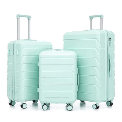 Campfun 3 Piece Luggage Sets, ABS Hardshell Suitcase Set with Double Spinner Wheels, Durable Lightweight Carry On Luggage for Travel & Business, 20/24/28 inch, Mint Green - color: Mint Green