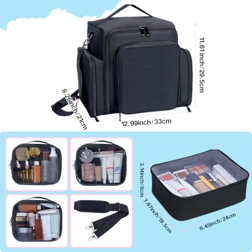 Large Makeup Bag Organizer with 3 Inner Removable Pouches,Black - color: Black