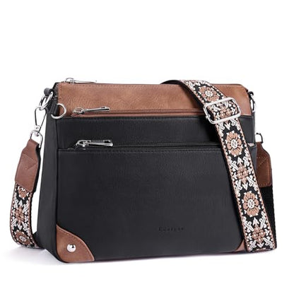 Crossbody Bag for Women, RFID Vegan Leather Medium Purse - color: Black With Brown