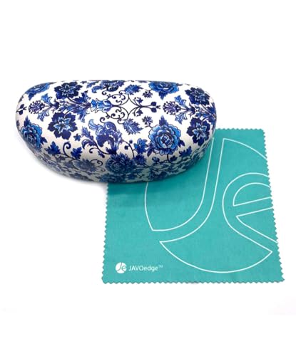 JAVOedge Style Eyeglass & Sunglasses Case - Extra Large Hard Shell Protective Case with Cleaning Cloth - color: Porcelain Bloom