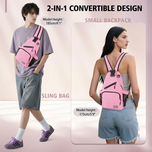 Geestock Convertible Sling Bag Crossbody Backpack for Women Men, Pink - color: Pink, size: Large