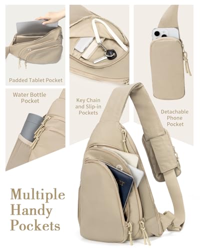 Sling Bag Crossbody Bags for Women with Anti-theft RFID Blocking Pocket - color: Large Khaki, size: Large