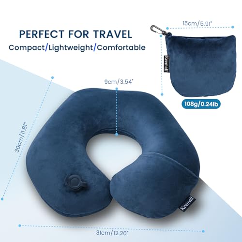 Keemall Inflatable Neck & Shoulder Travel Pillow for Airplane Naps - color: Deep Blue, size: Medium
