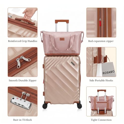 Rosamo 6-Piece Hard Shell Expandable Luggage Set, Airline Approved Carry-On - color: Pink