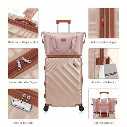 Rosamo 6-Piece Hard Shell Expandable Luggage Set, Airline Approved Carry-On - color: Pink