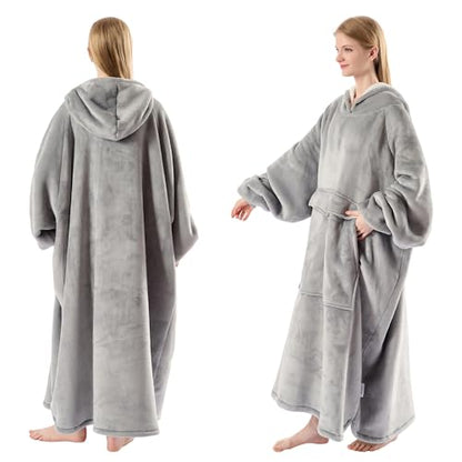 Krifey 웨어러블 담요 후드, 성인용 풀 커버리지 오버사이즈 셰르파 - color: 연회색., size: Full Coverage Oversized